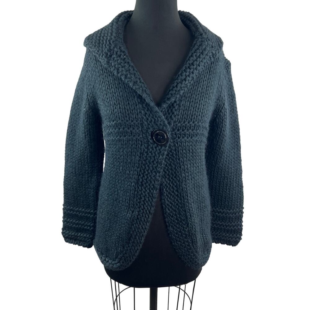 Berretti Navy Cardigan Sweater Chunky Knit Shawl Collar Drop Shoulder Sz Medium